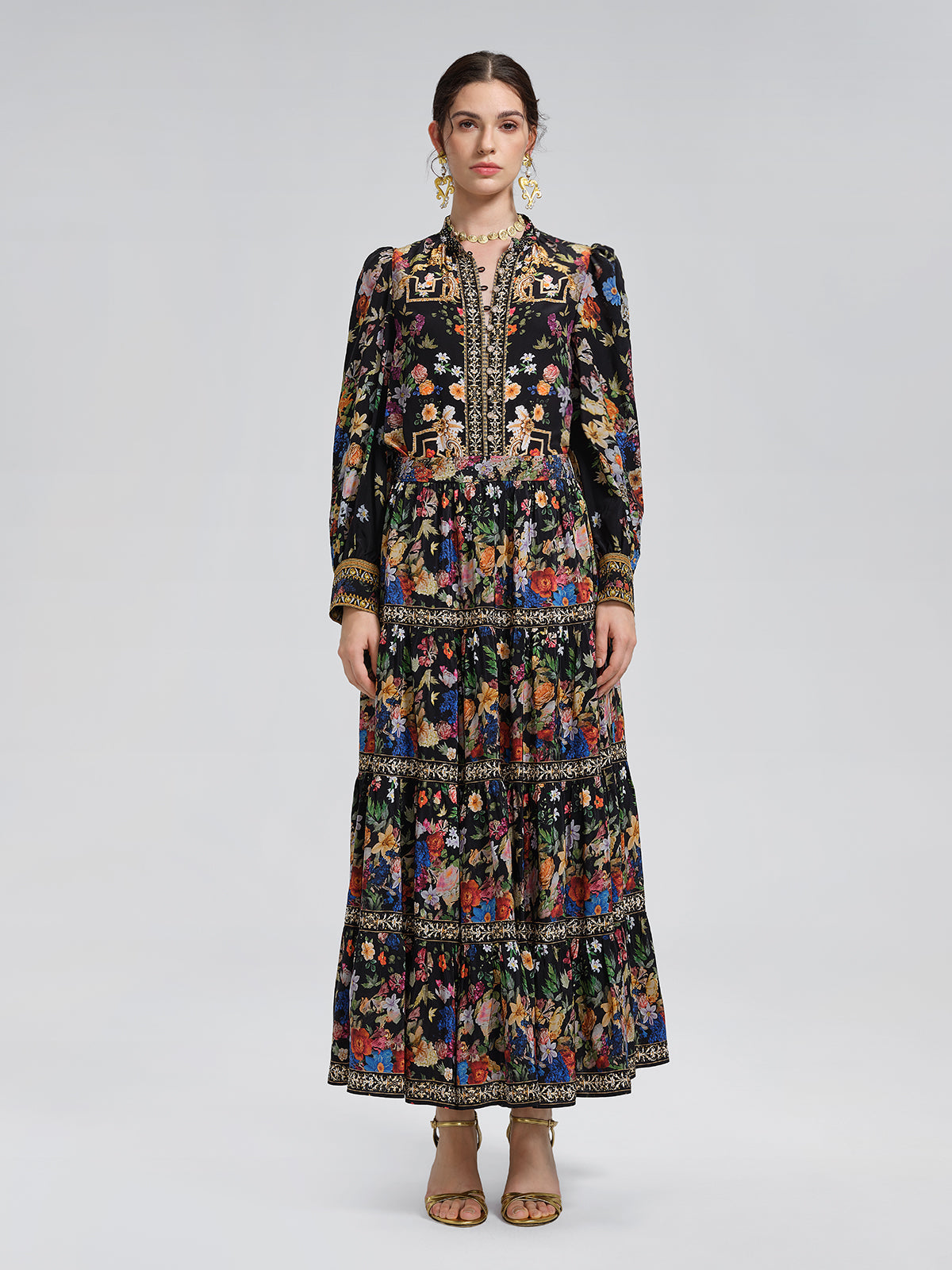 100% Silk Printed Rhinestone Skirt