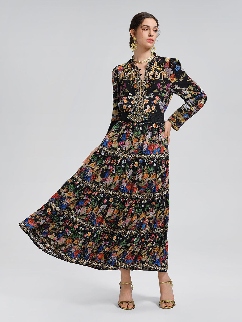 100% Silk Printed Rhinestone Skirt