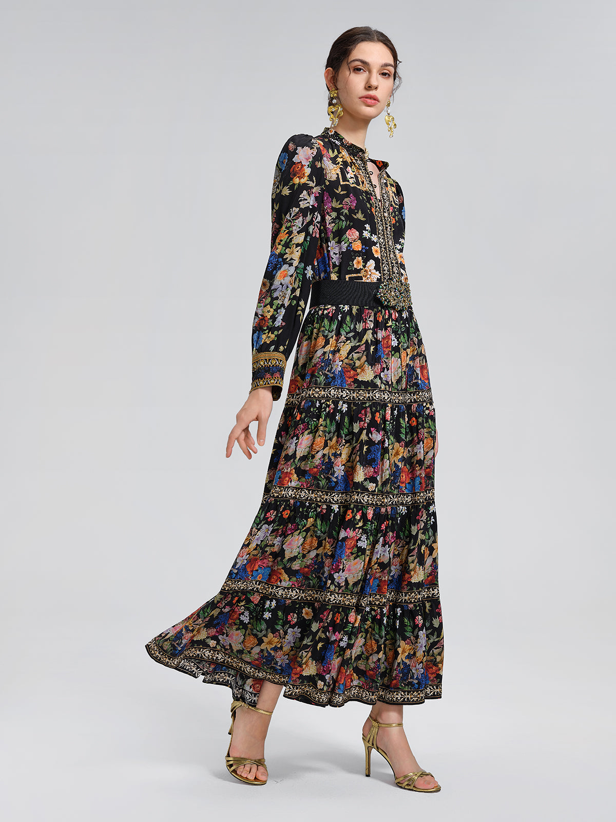 100% Silk Printed Rhinestone Skirt