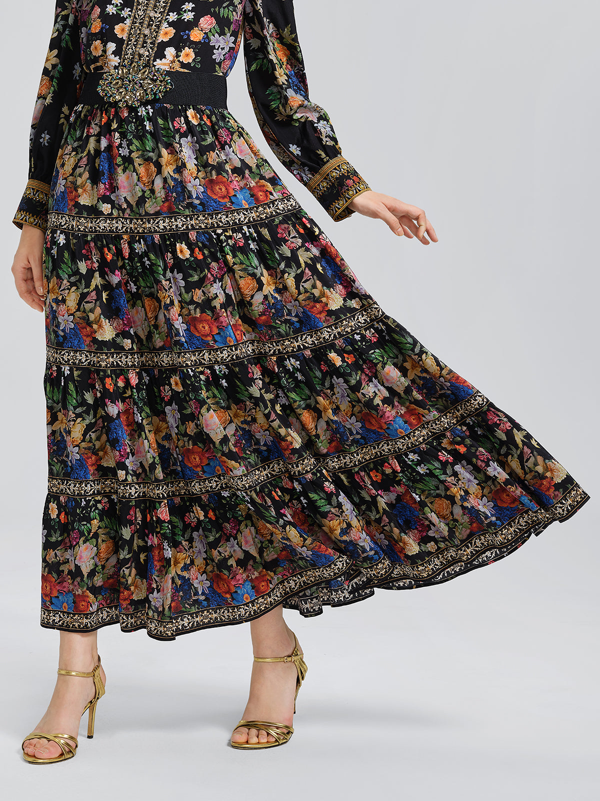 100% Silk Printed Rhinestone Skirt