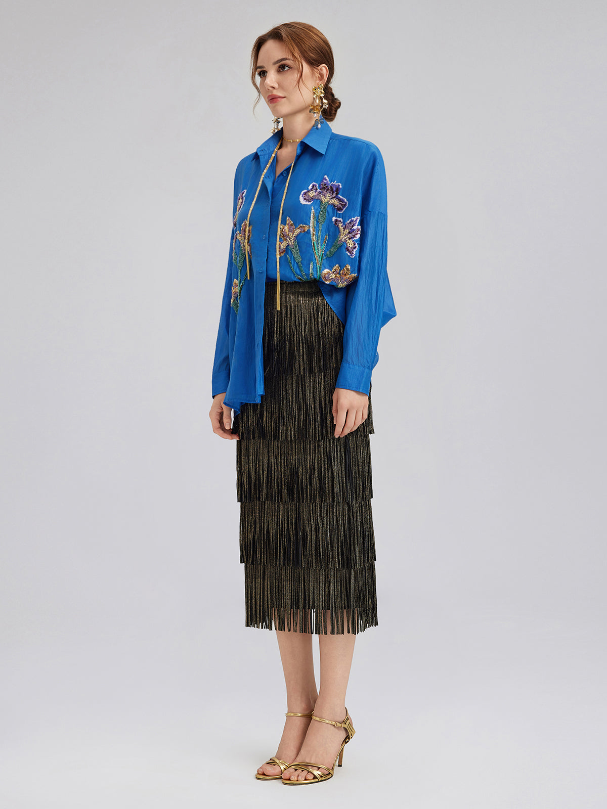 3D Floral Embroidered Loose Shirt