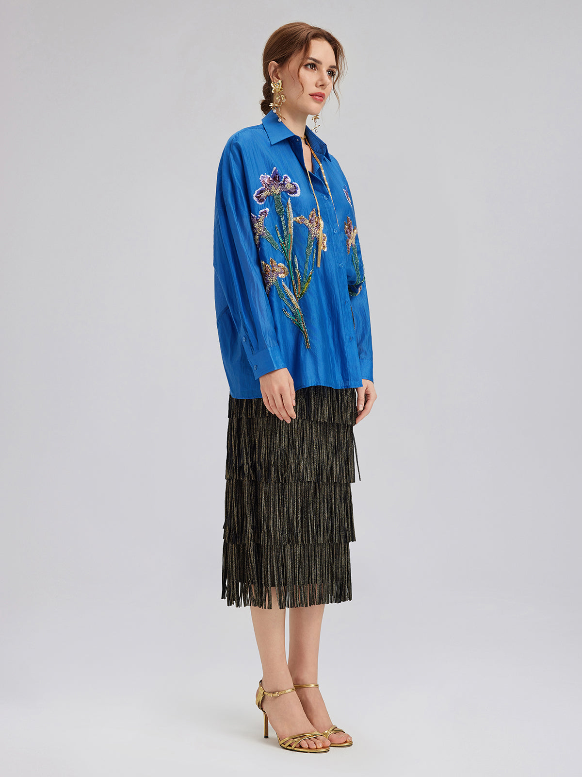 3D Floral Embroidered Loose Shirt