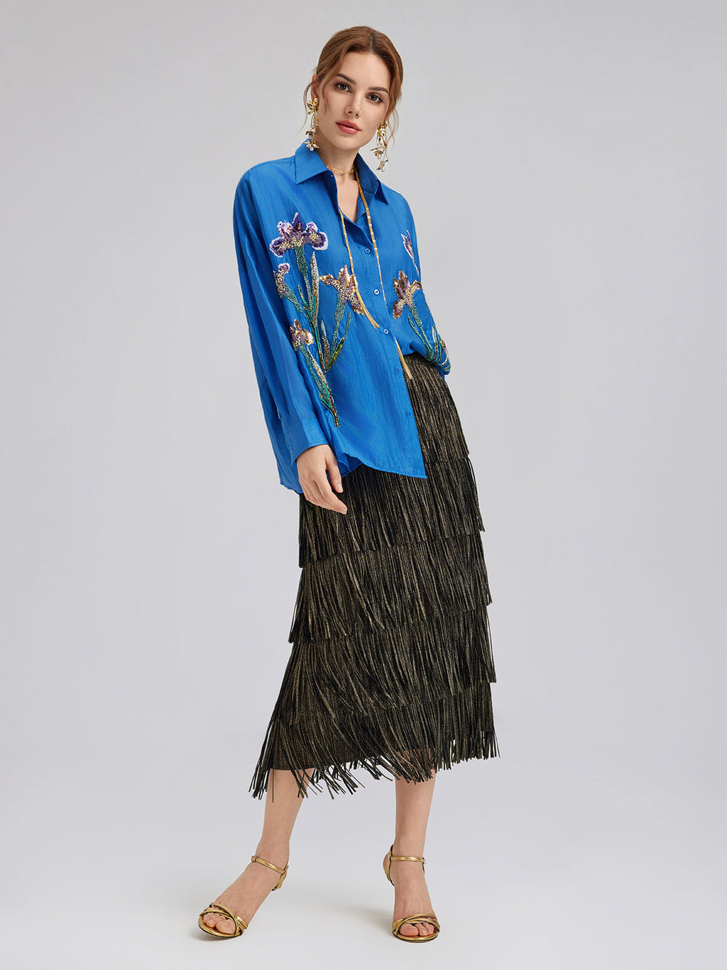 3D Floral Embroidered Loose Shirt