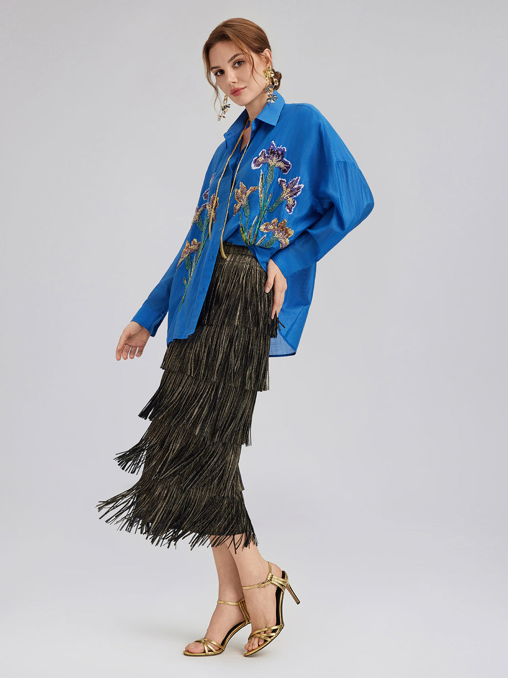 3D Floral Embroidered Loose Shirt