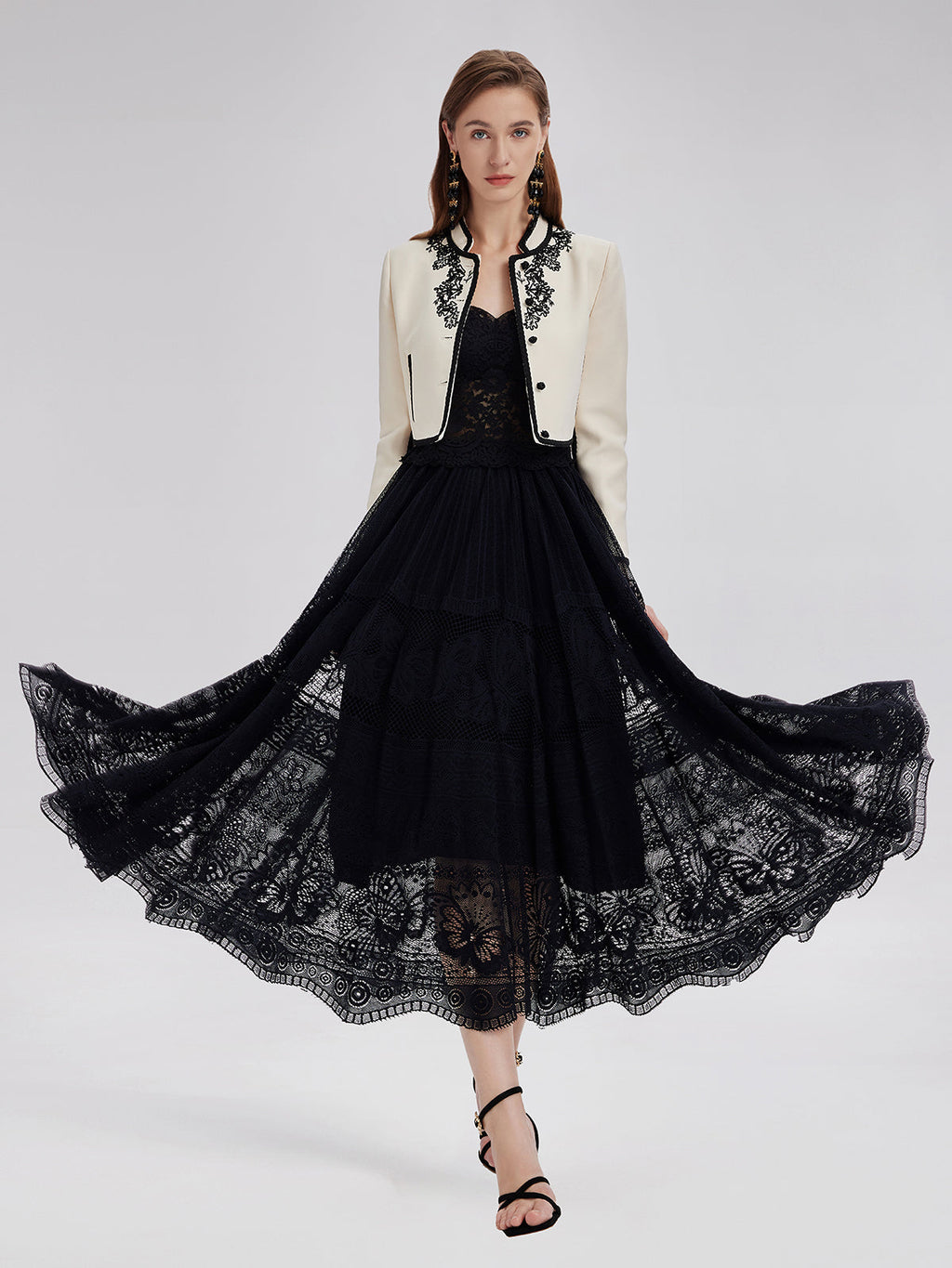 3D Cord Embroidery Silk Wool Cropped Jacket