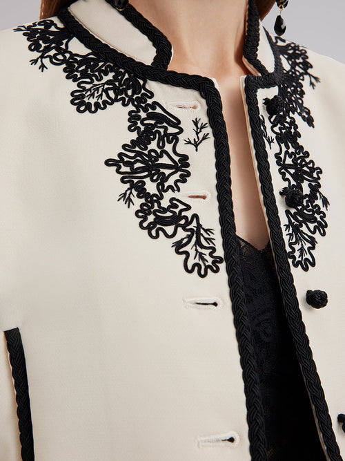 3D Cord Embroidery Silk Wool Cropped Jacket
