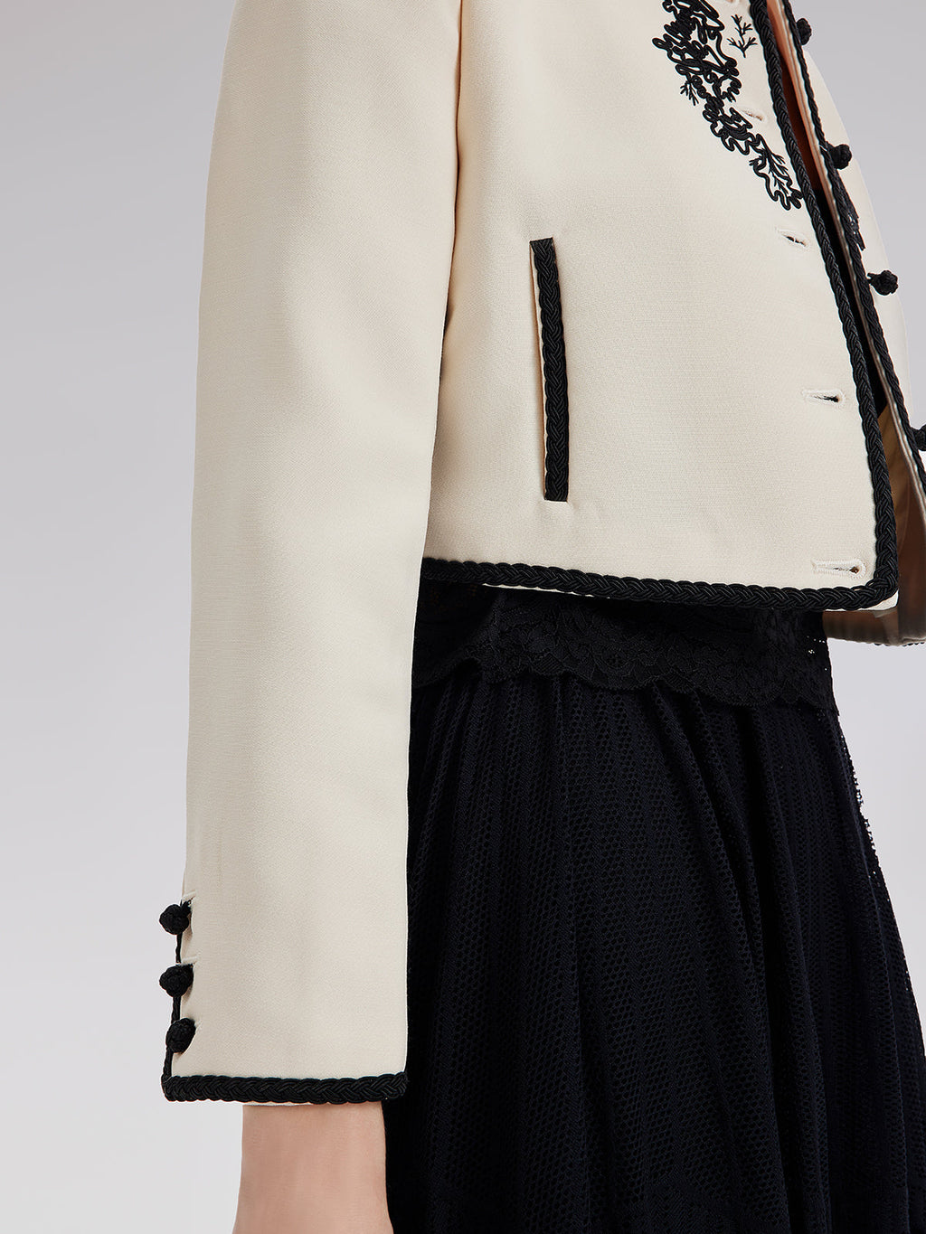 3D Cord Embroidery Silk Wool Cropped Jacket