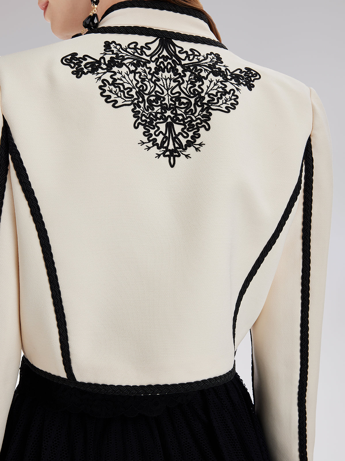 3D Cord Embroidery Silk Wool Cropped Jacket