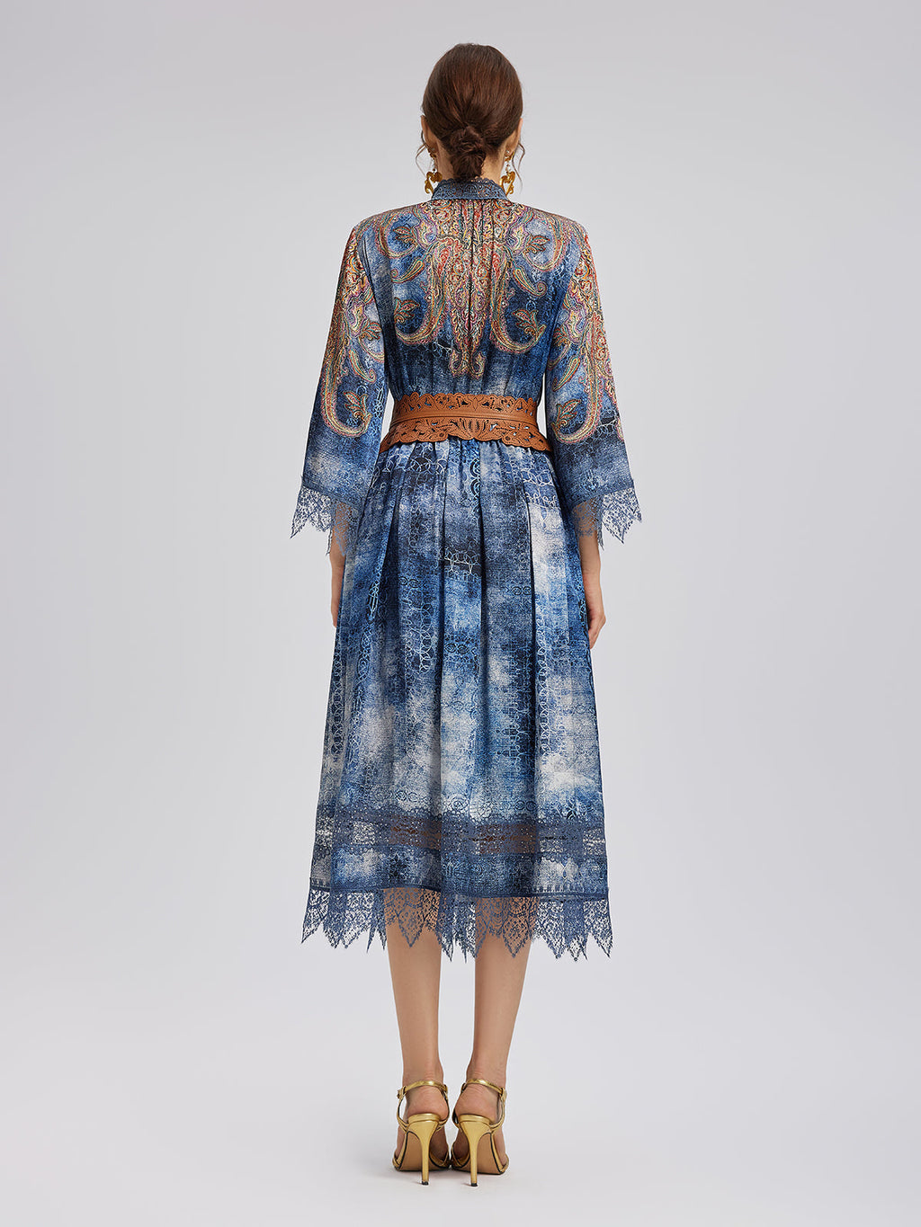 100% Silk Paisley Tie-Dye Stand Collar Blouse