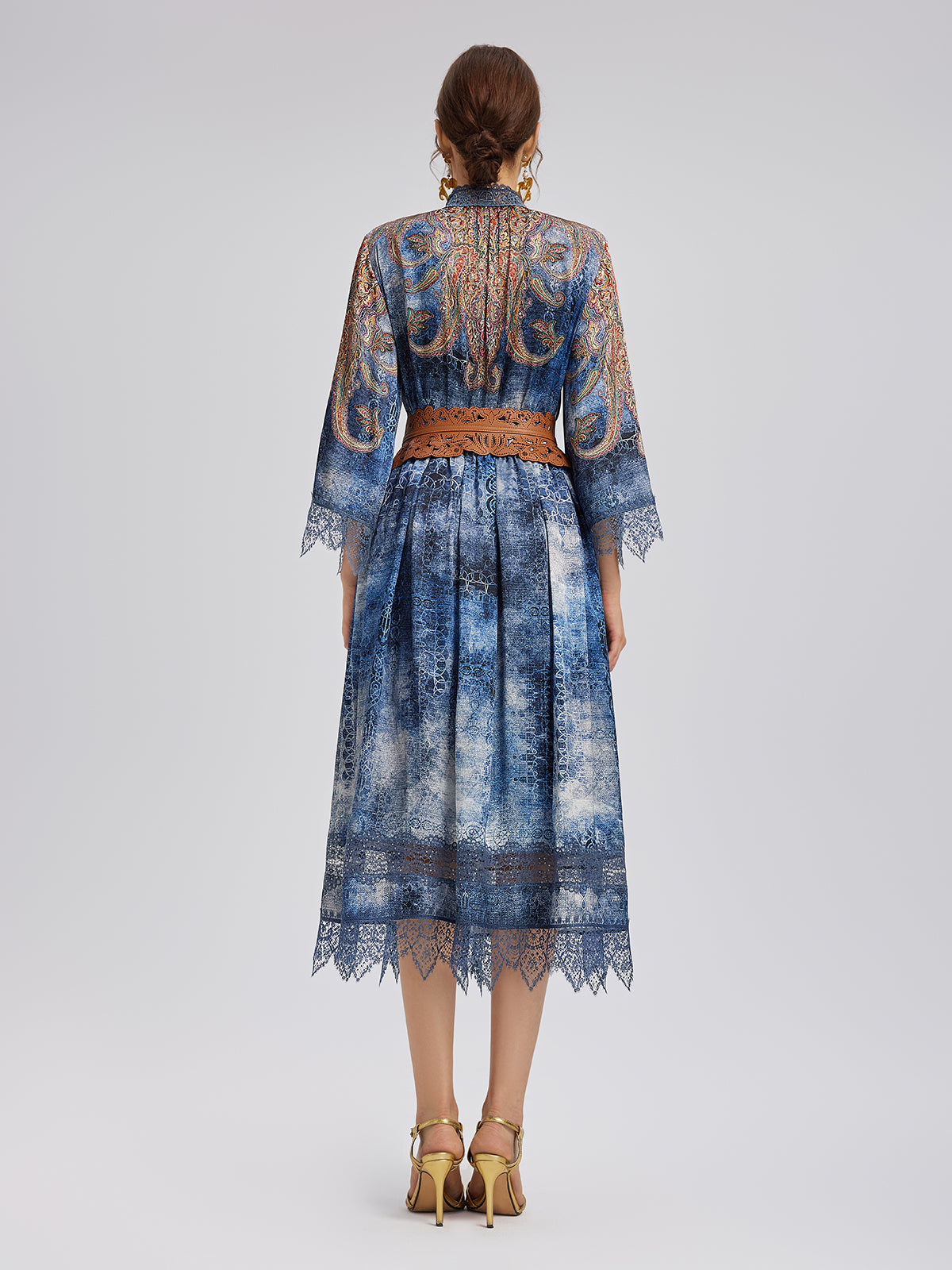 100% Silk Paisley Tie-Dye Stand Collar Blouse