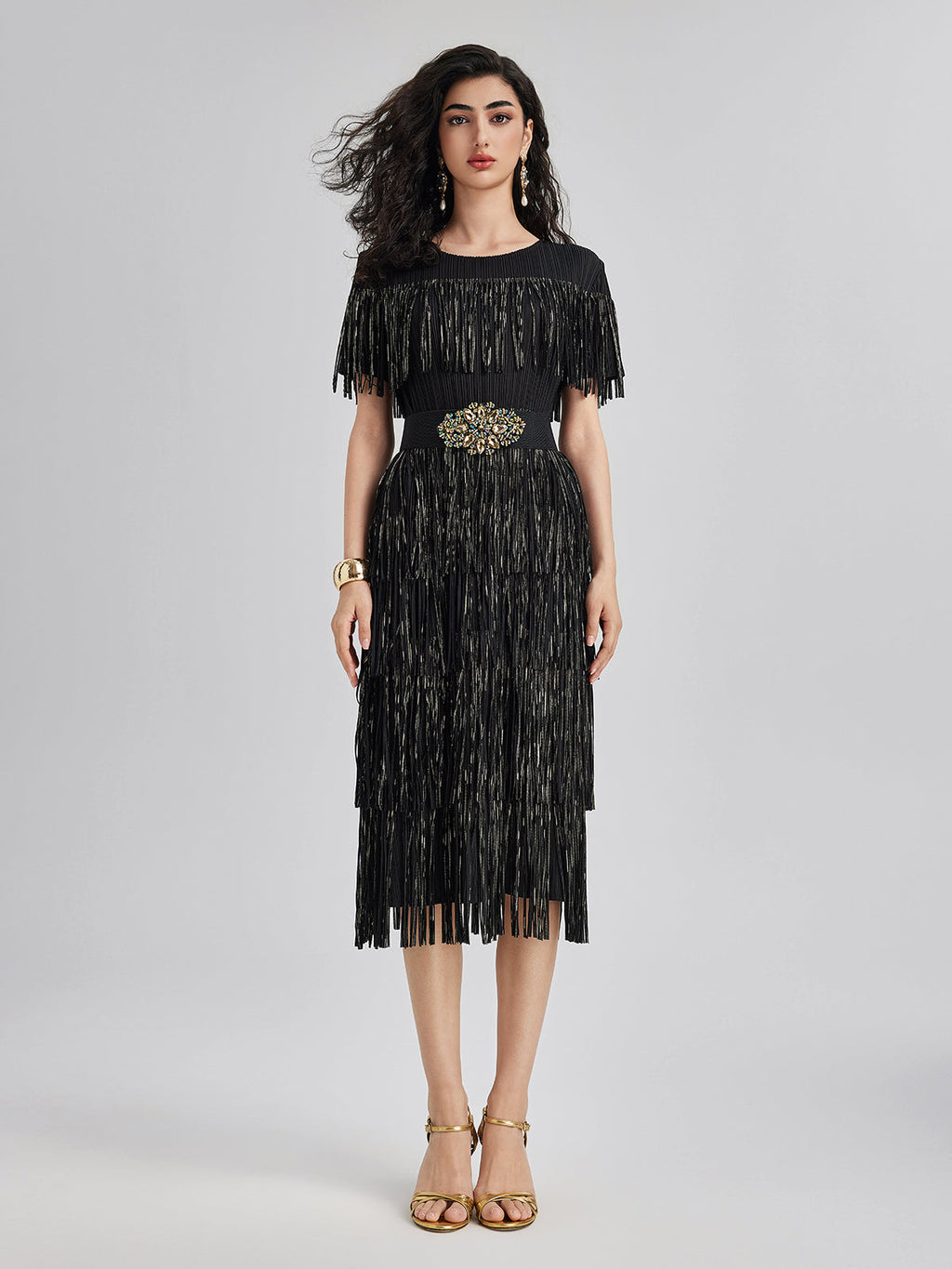 3D Pleated Gilded Tassel Dress