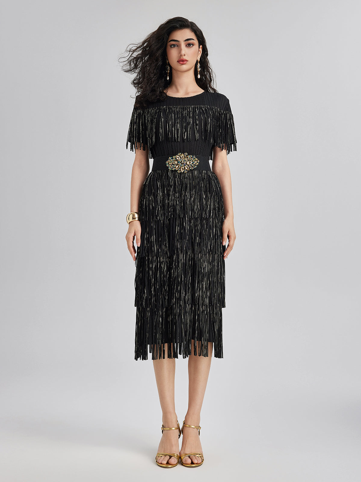 3D Pleated Gilded Tassel Dress