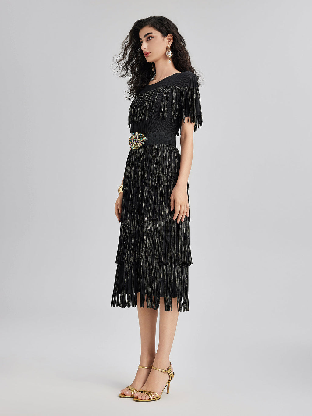 3D Pleated Gilded Tassel Dress