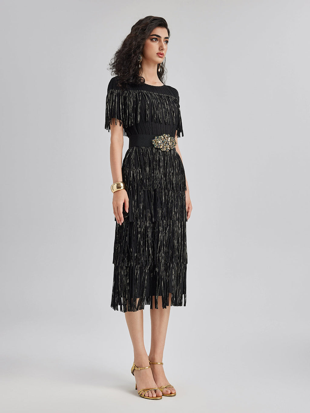 3D Pleated Gilded Tassel Dress