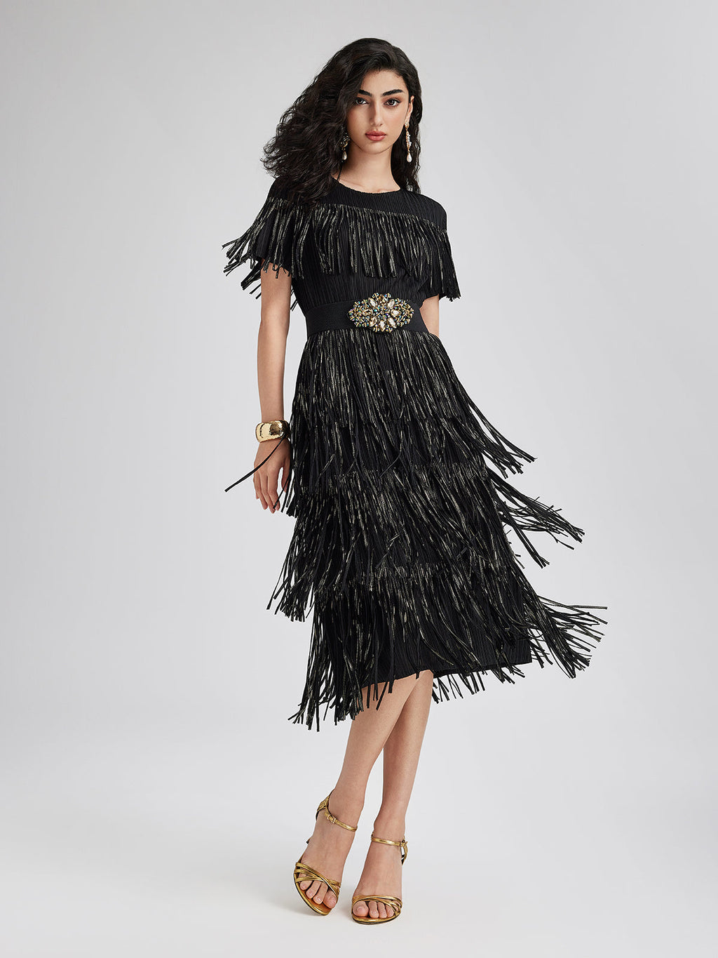 3D Pleated Gilded Tassel Dress