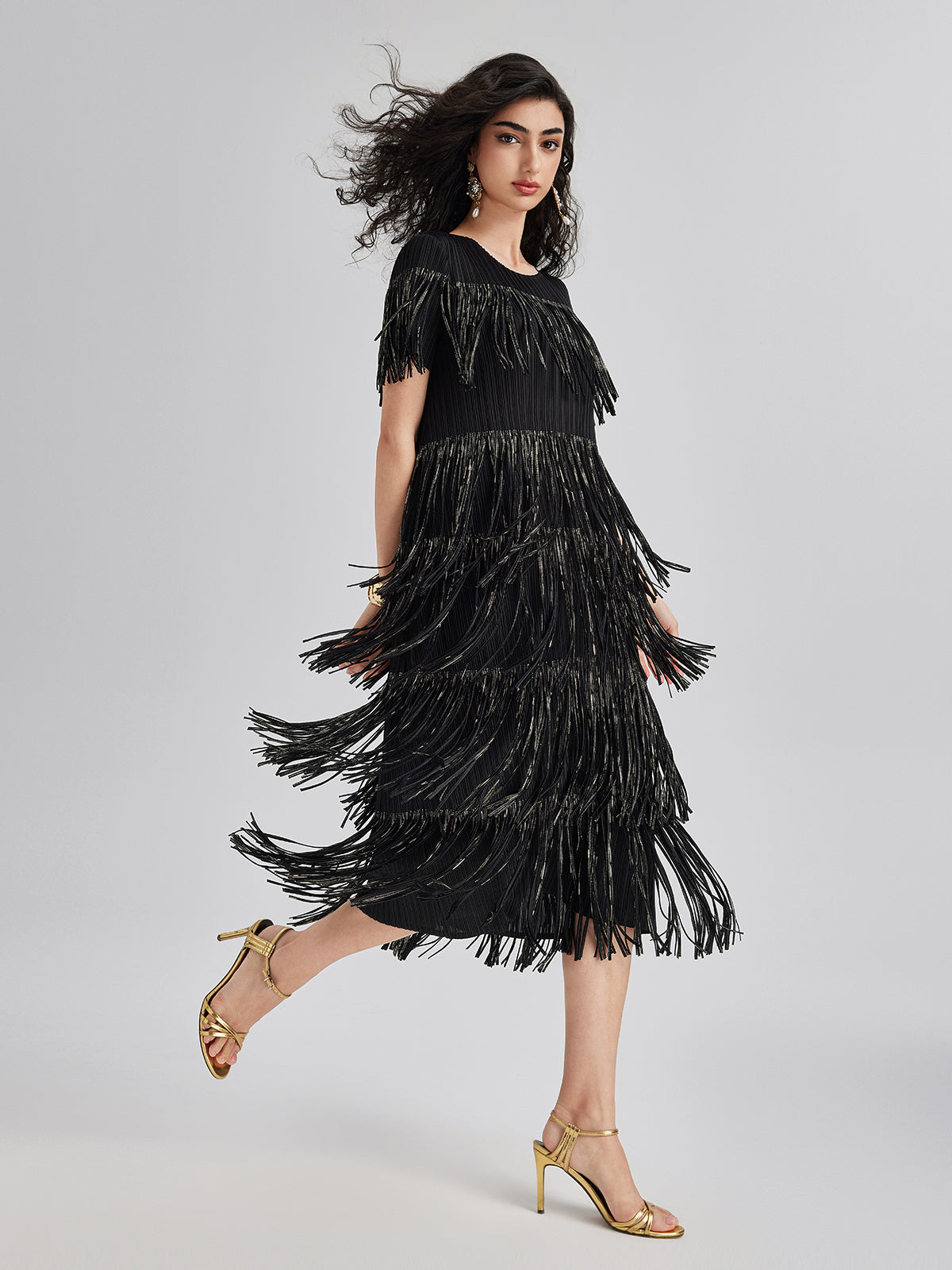 3D Pleated Gilded Tassel Dress