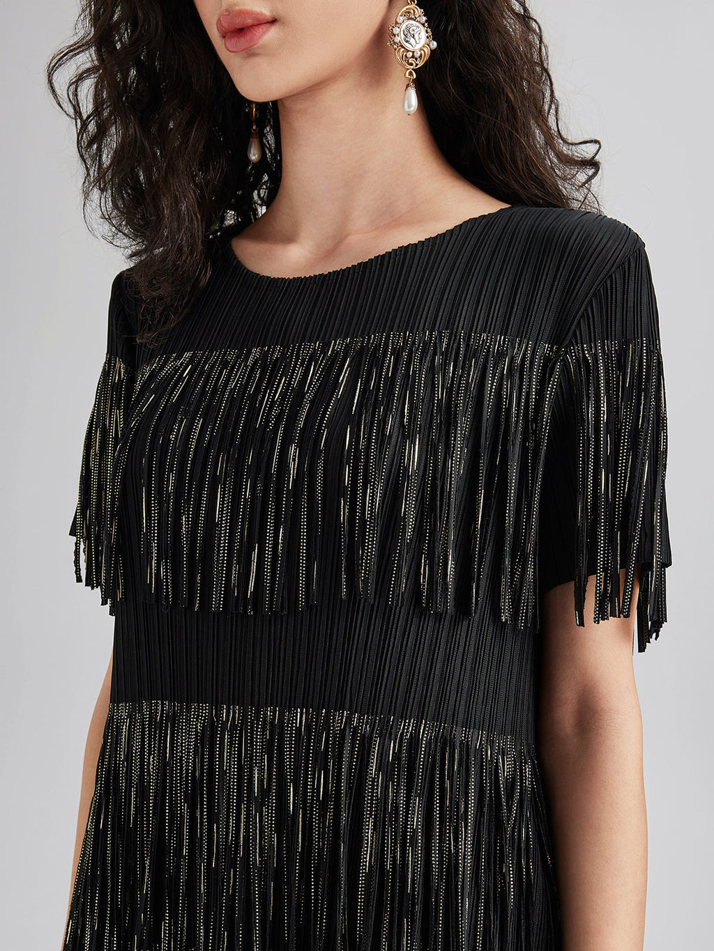 3D Pleated Gilded Tassel Dress