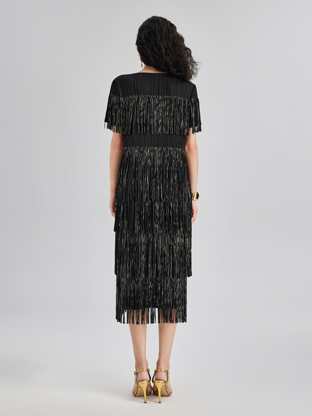 3D Pleated Gilded Tassel Dress