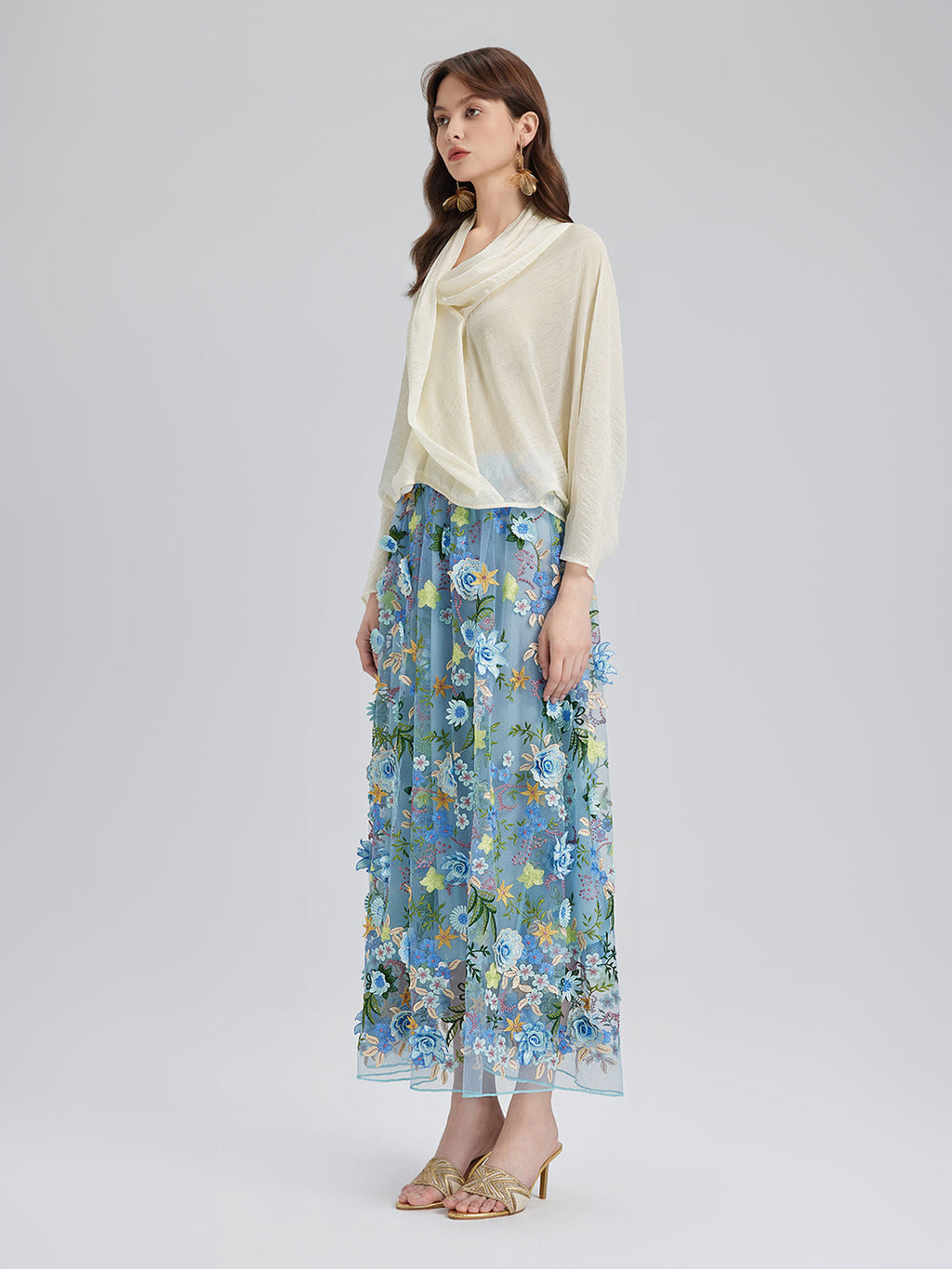 3D Floral Embellished Elastic Skirt