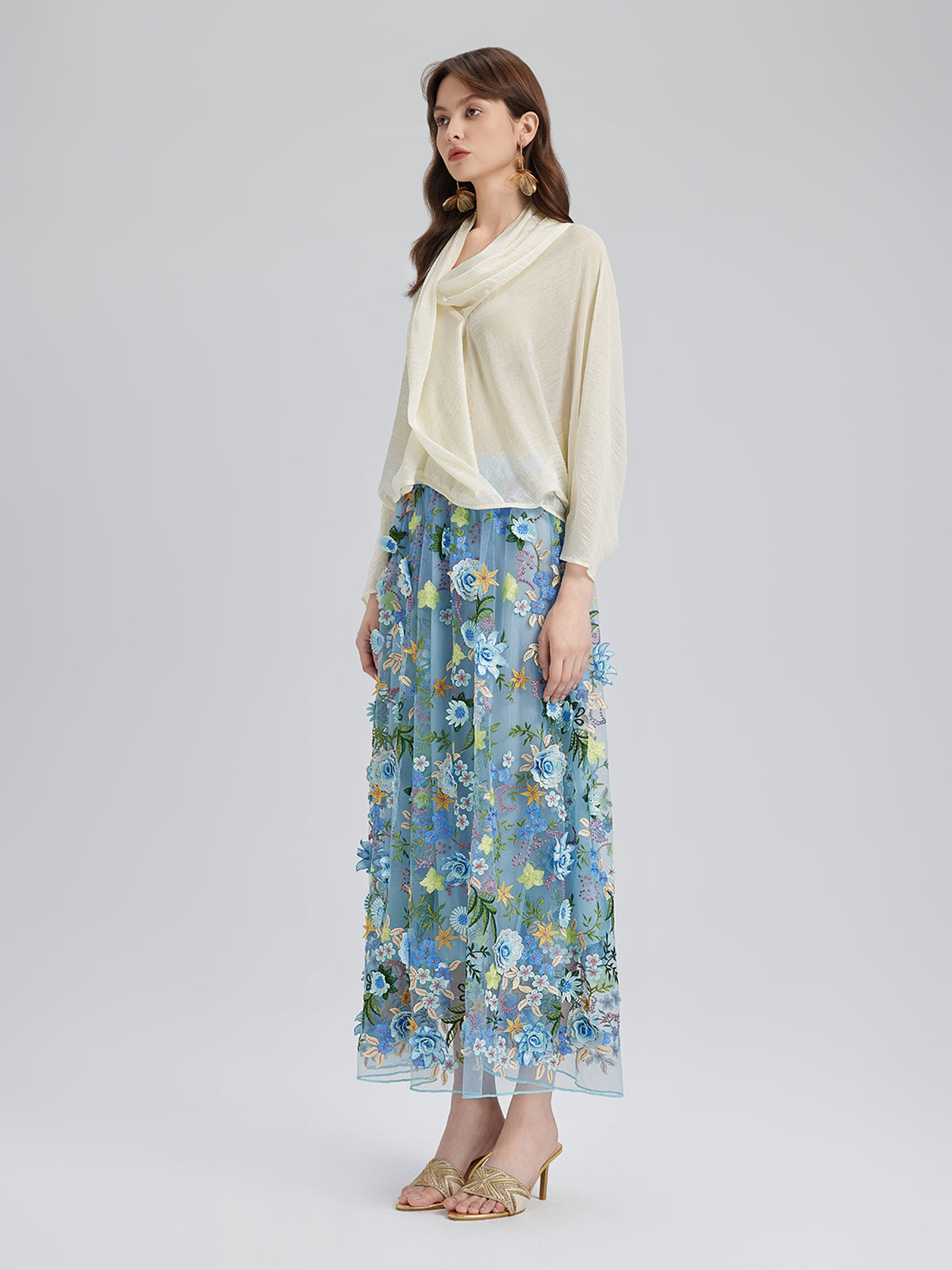 3D Floral Embellished Elastic Skirt