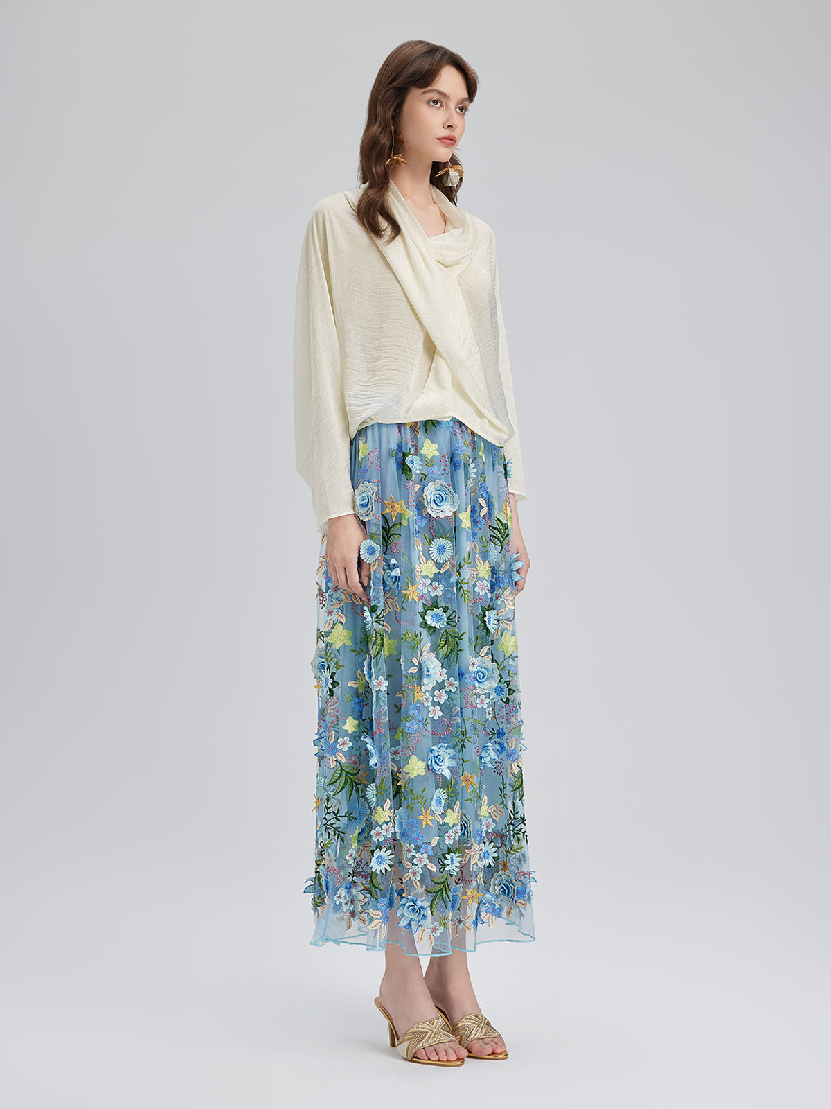 3D Floral Embellished Elastic Skirt