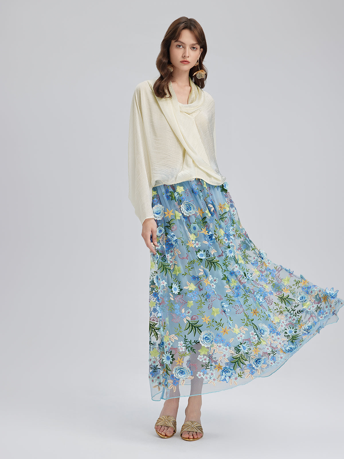 3D Floral Embellished Elastic Skirt