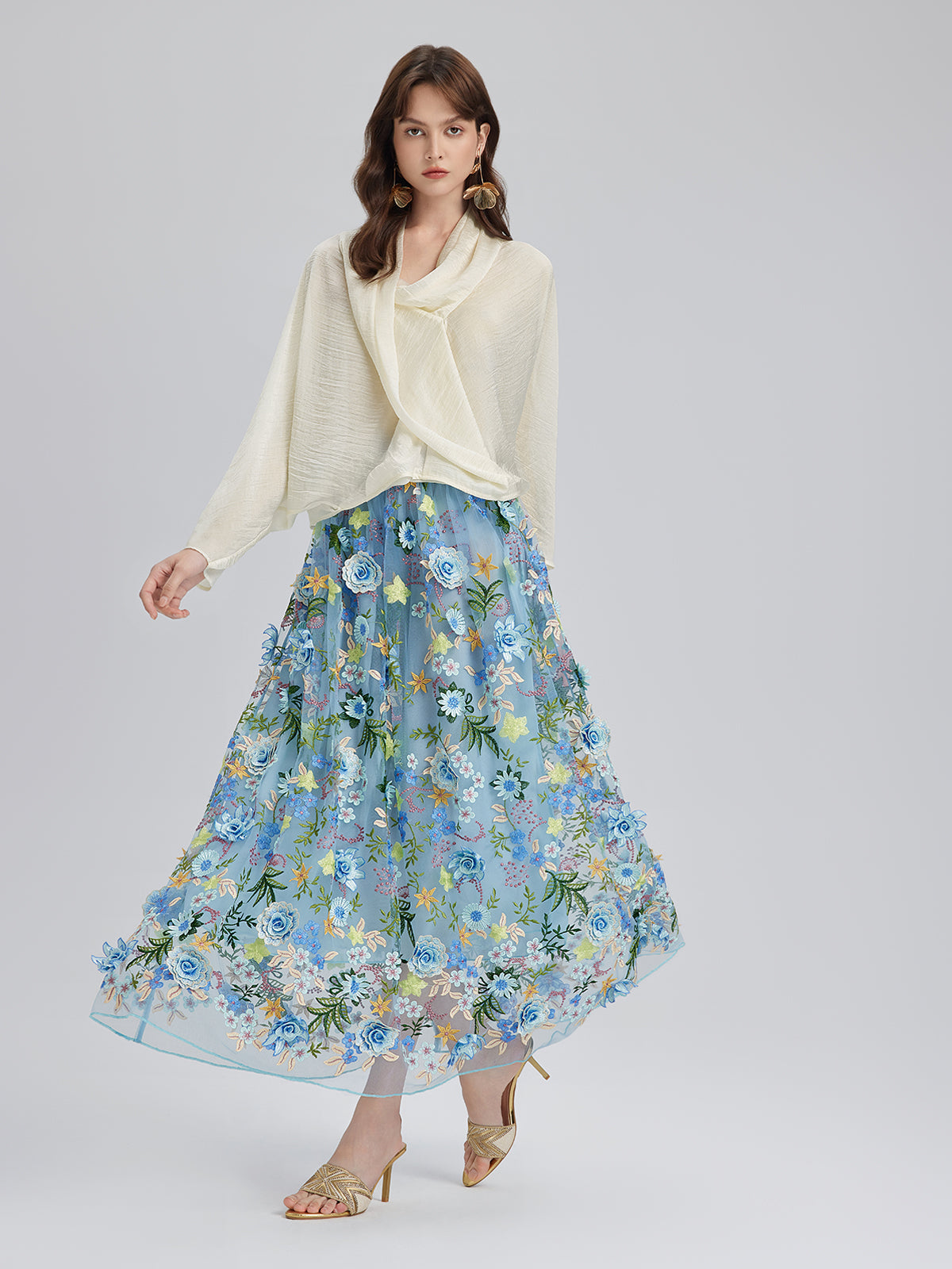 3D Floral Embellished Elastic Skirt