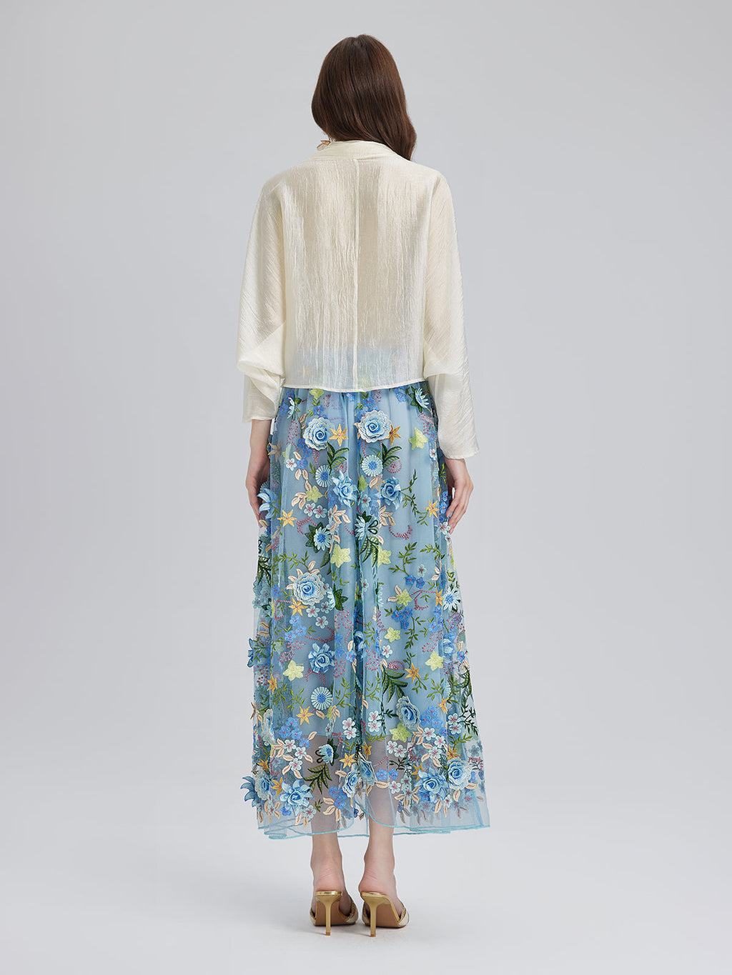 3D Floral Embellished Elastic Skirt