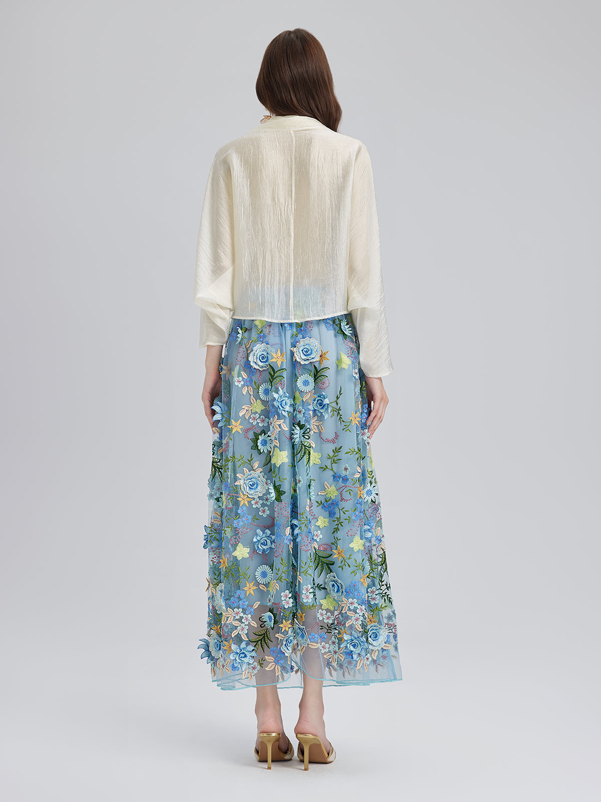 3D Floral Embellished Elastic Skirt