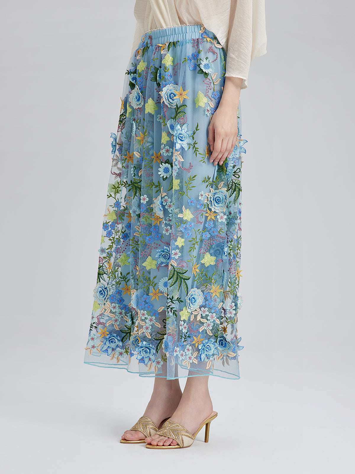 3D Floral Embellished Elastic Skirt