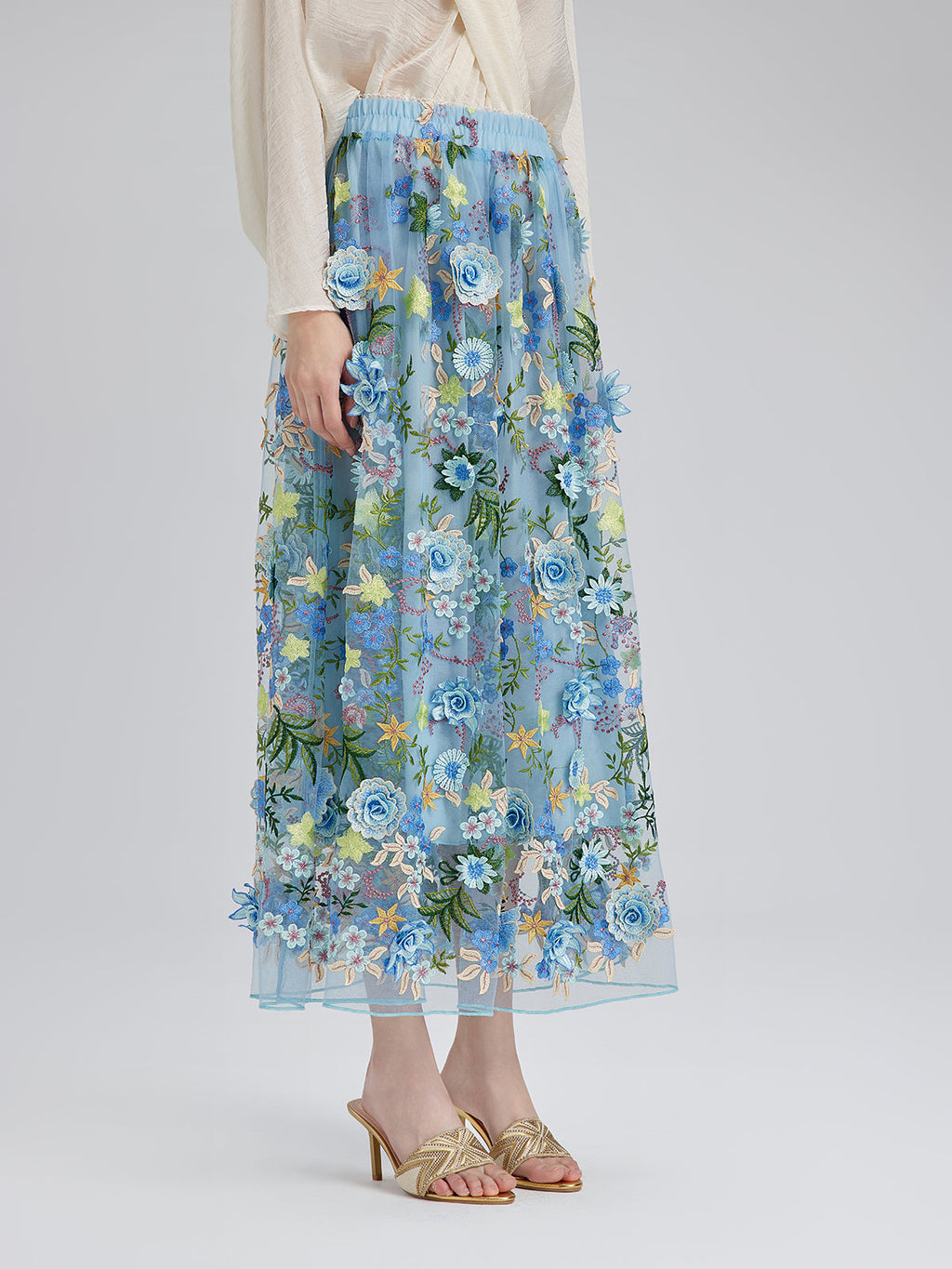 3D Floral Embellished Elastic Skirt