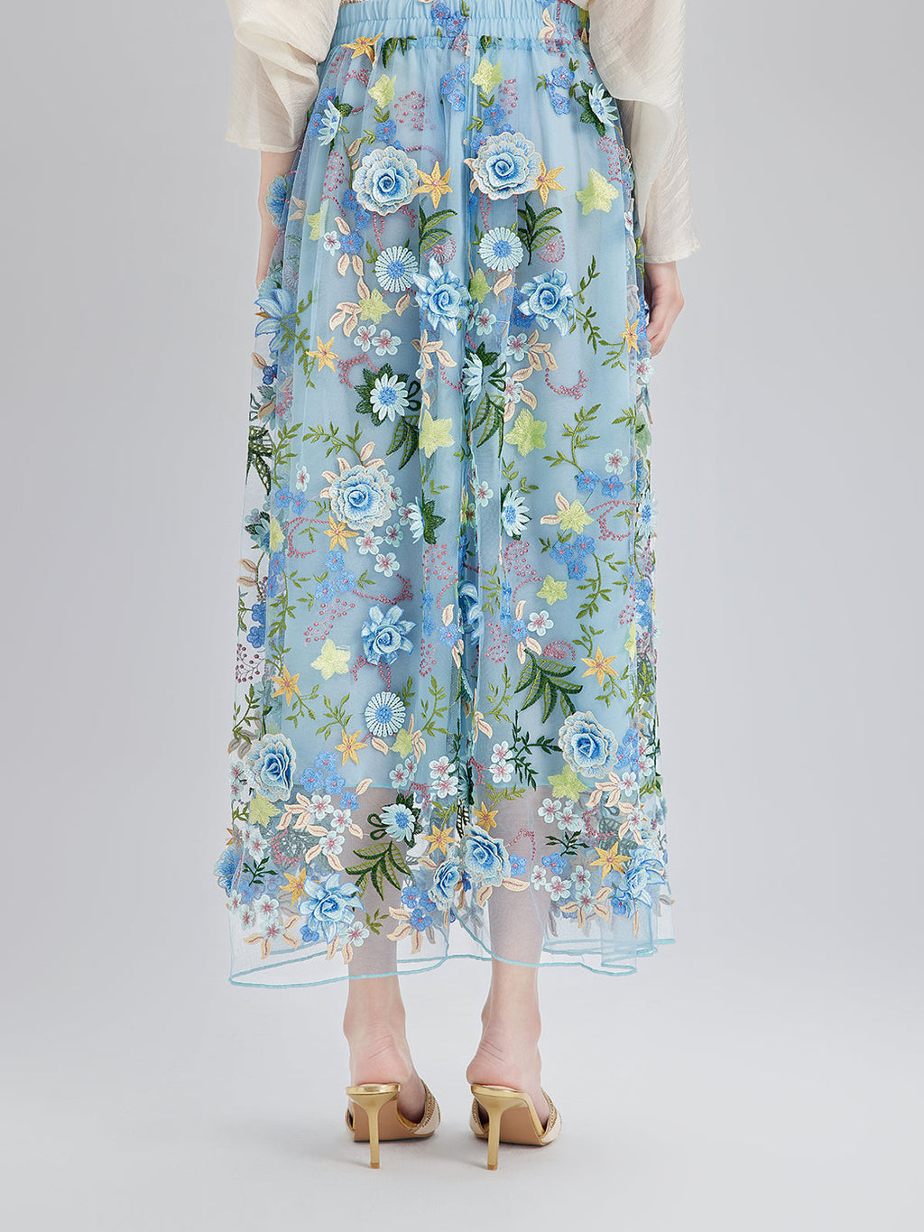 3D Floral Embellished Elastic Skirt