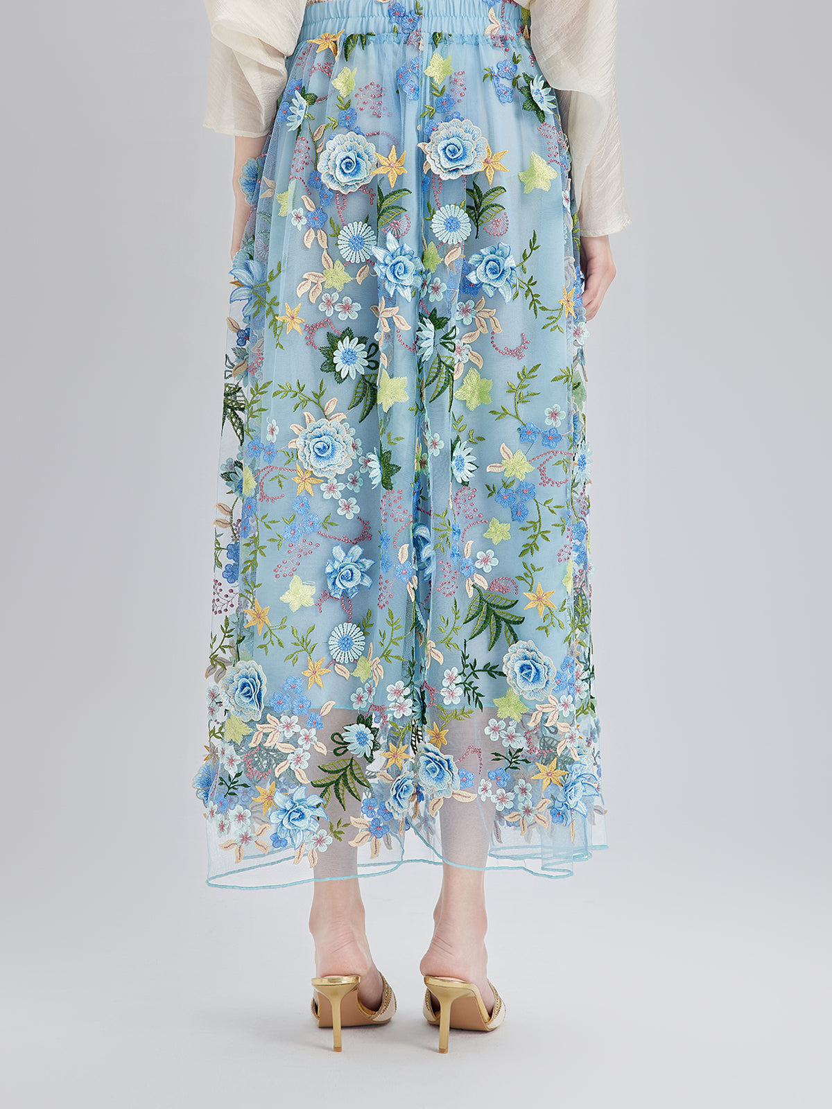 3D Floral Embellished Elastic Skirt