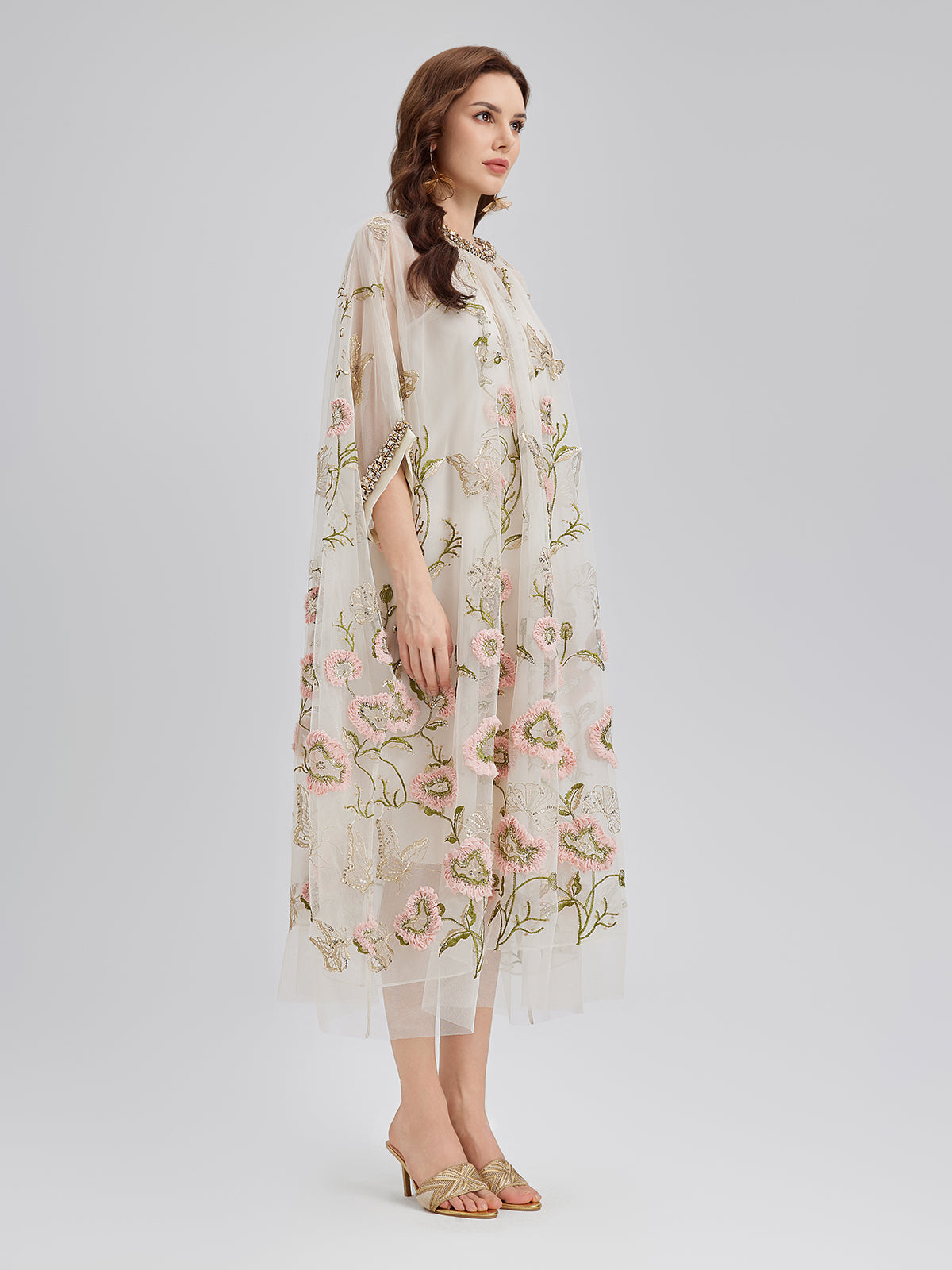 3D Floral Sequin Pleated Dress