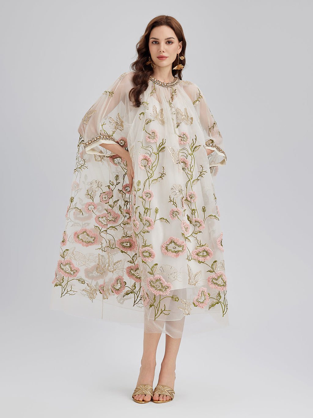 3D Floral Sequin Pleated Dress