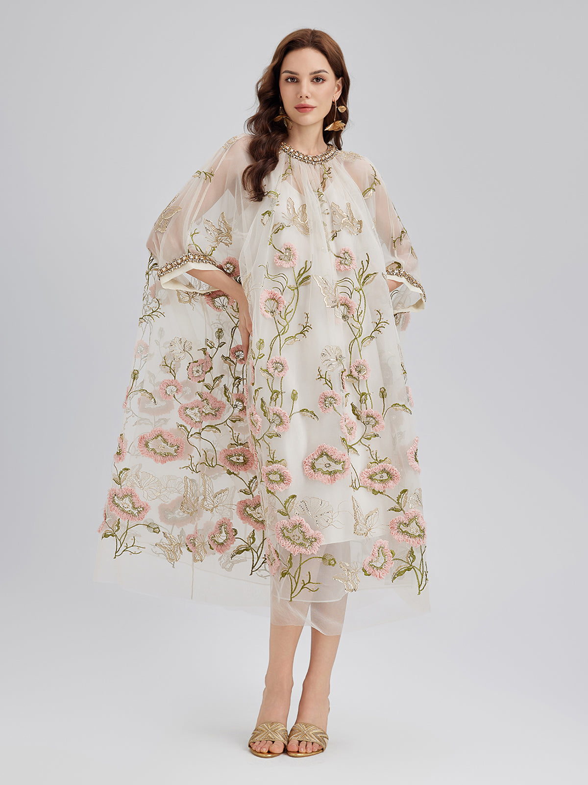 3D Floral Sequin Pleated Dress