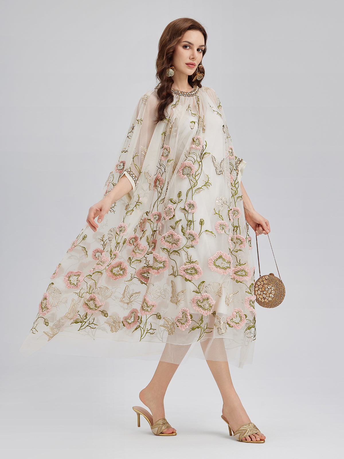 3D Floral Sequin Pleated Dress