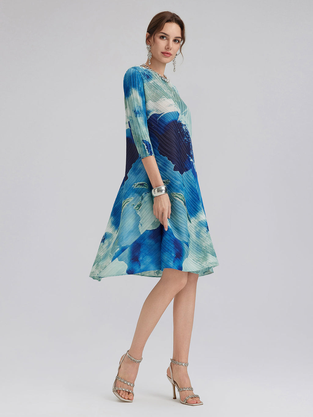 Abstract-Print Pleated Midi Dress