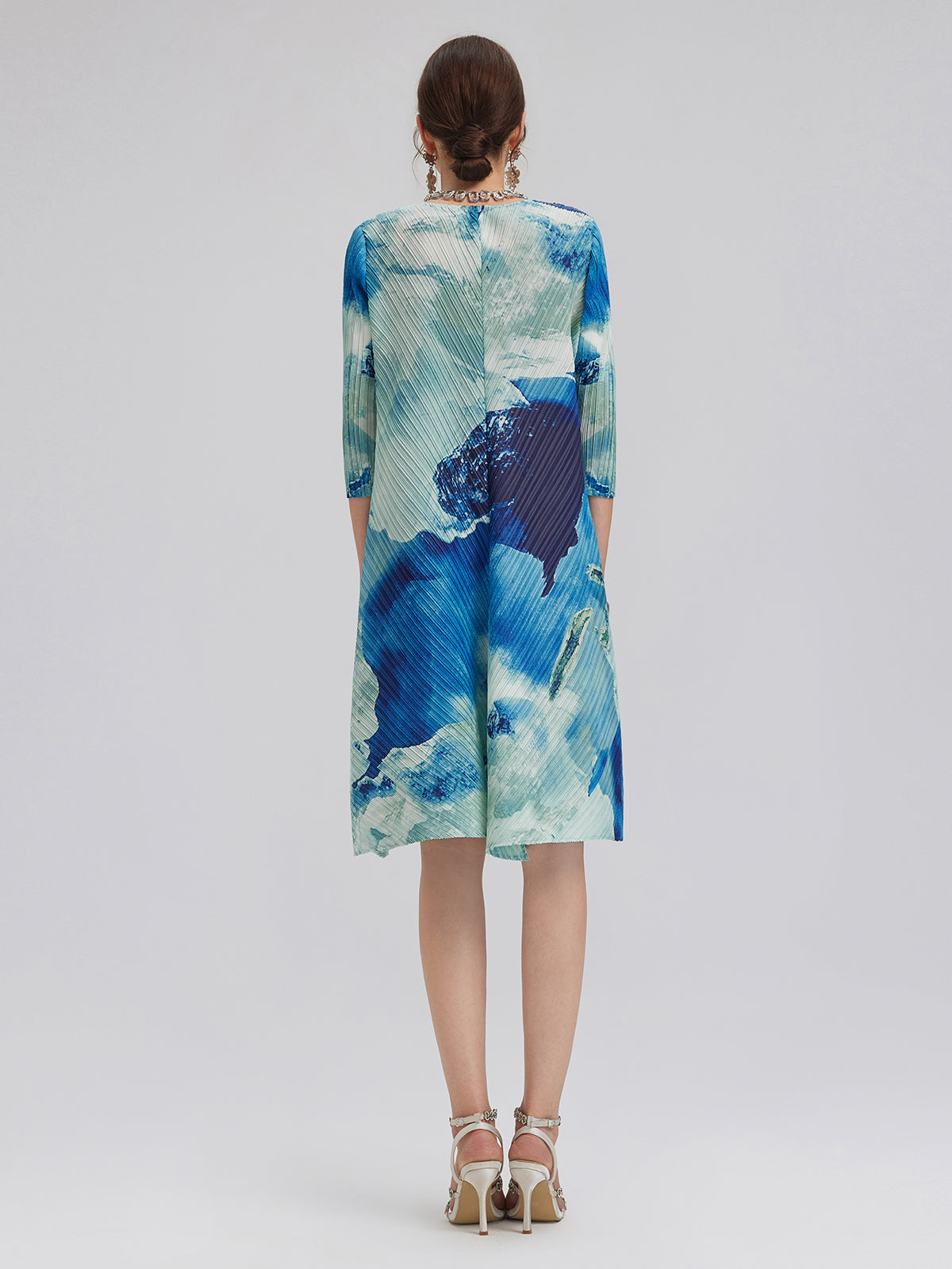 Abstract-Print Pleated Midi Dress