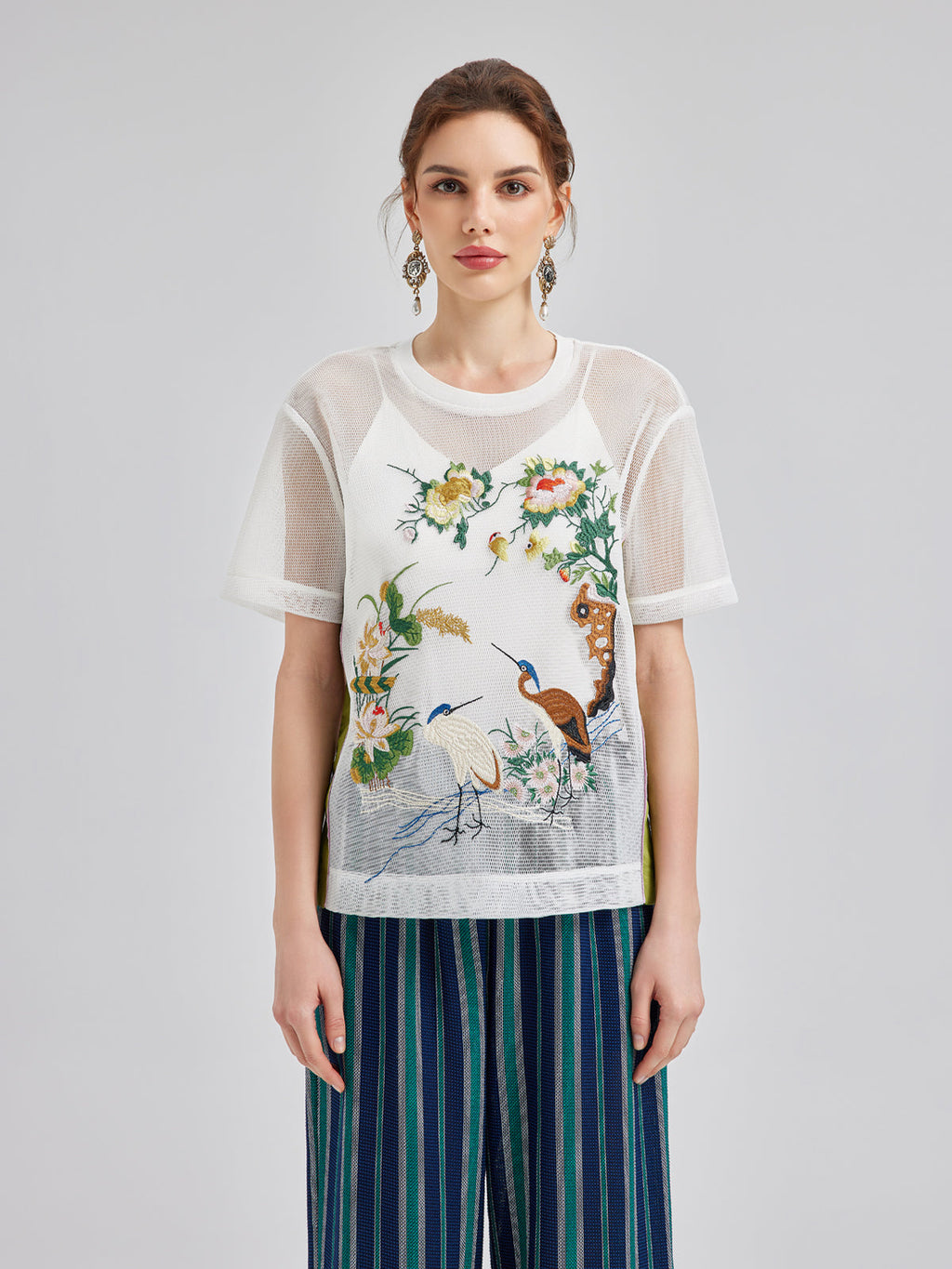 3D Floral Embroidered T-Shirt