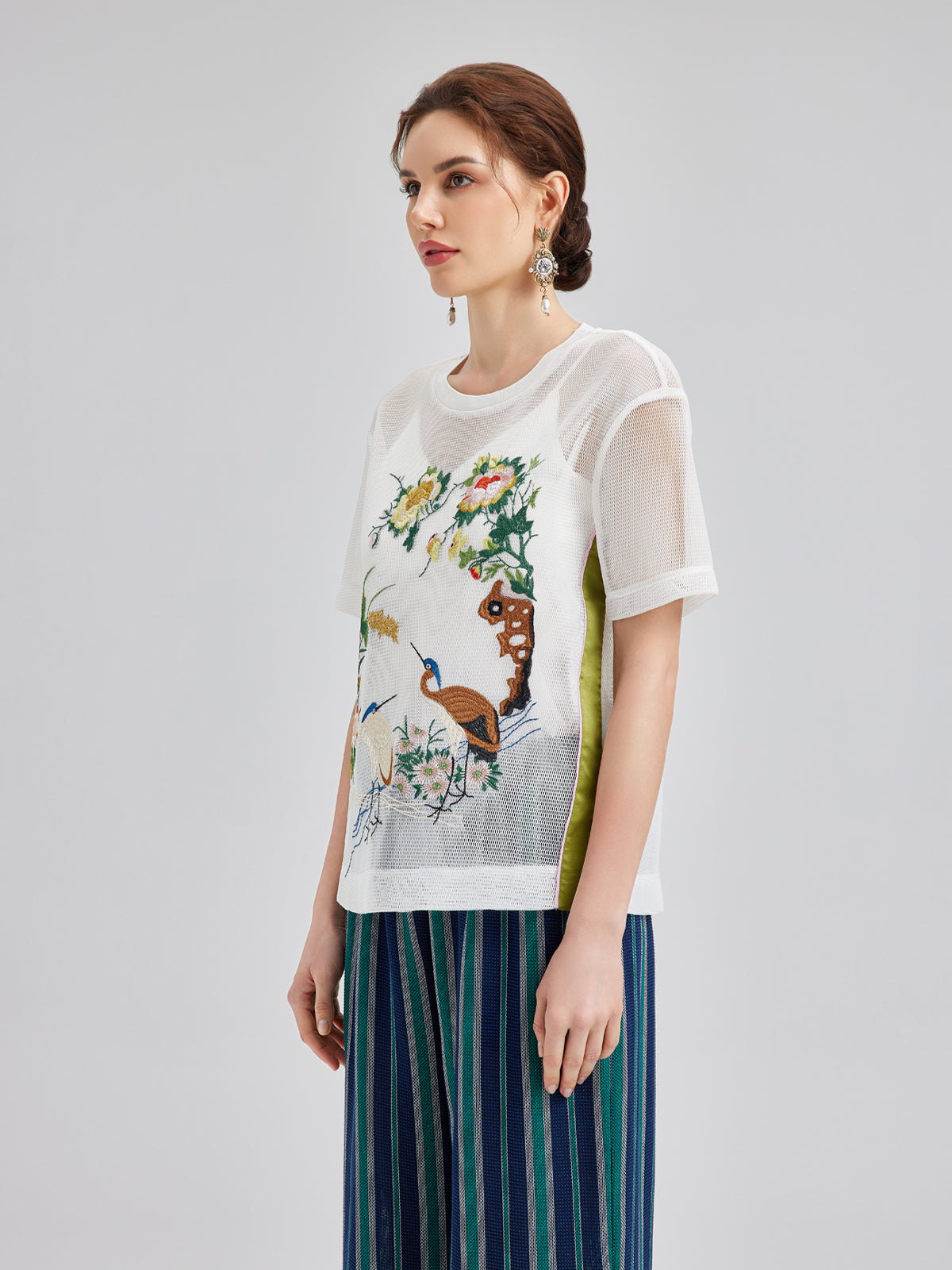 3D Floral Embroidered T-Shirt