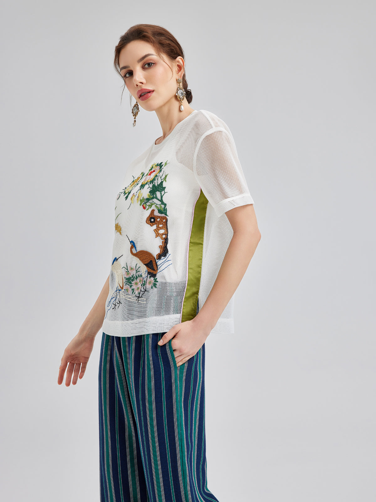 3D Floral Embroidered T-Shirt