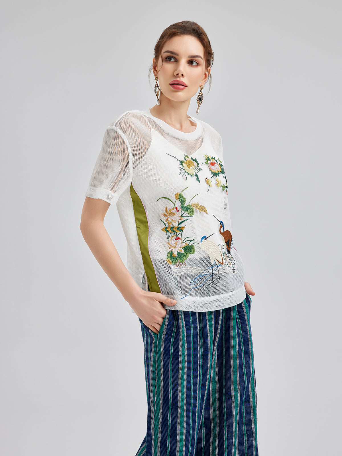 3D Floral Embroidered T-Shirt